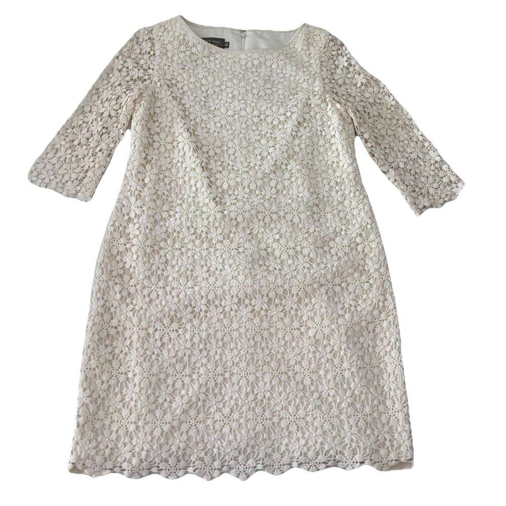 Jenny Yoo Collection Crochet Lace Dress Womens 10 Cream Ivory Bridal Era Shower